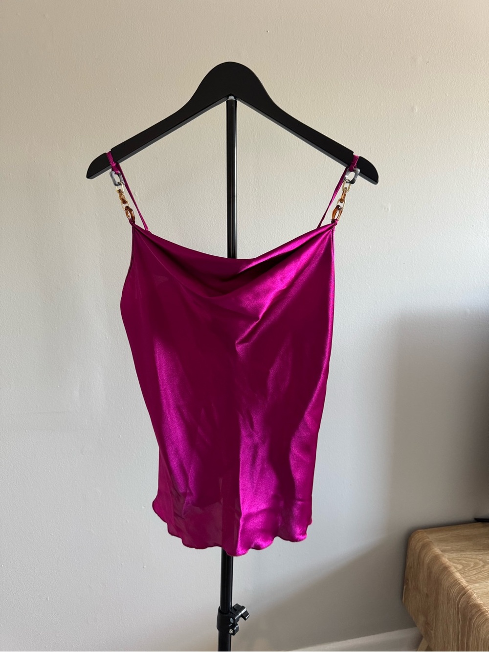 TIANA B Hot Pink Satin Cowl Neck Cami Top Chain Strap Size Small Y2K